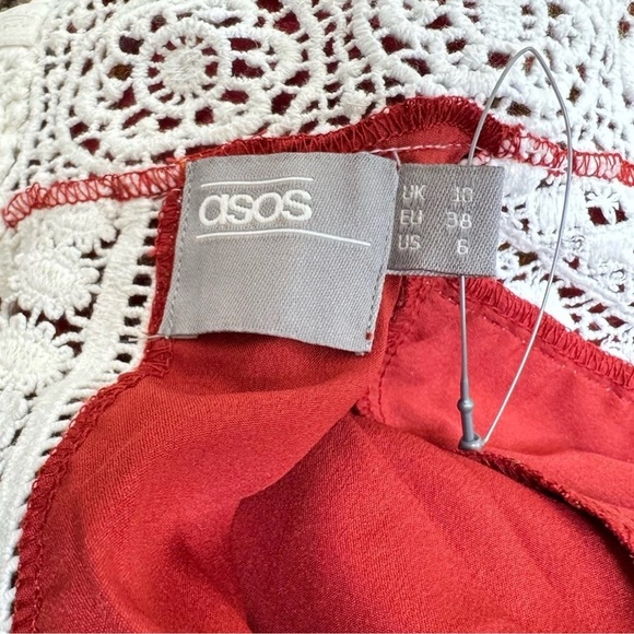 ASOS Mini Dress Floral Size 10 Crochet High Neck Open Back Red Orange Coquette - Picture 6 of 11